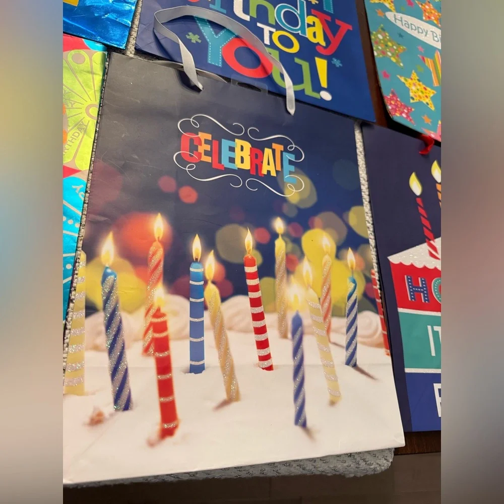 Set of 7 Colorful Birthday Gift Bags Set assorted colors, designs and sizes
